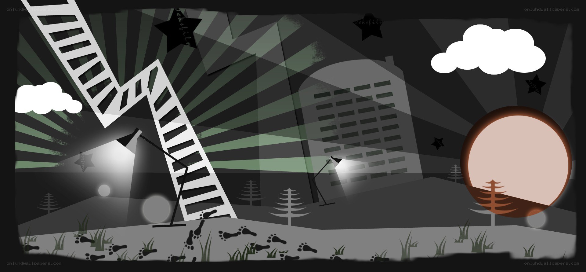 nighttime cityscape with film strip