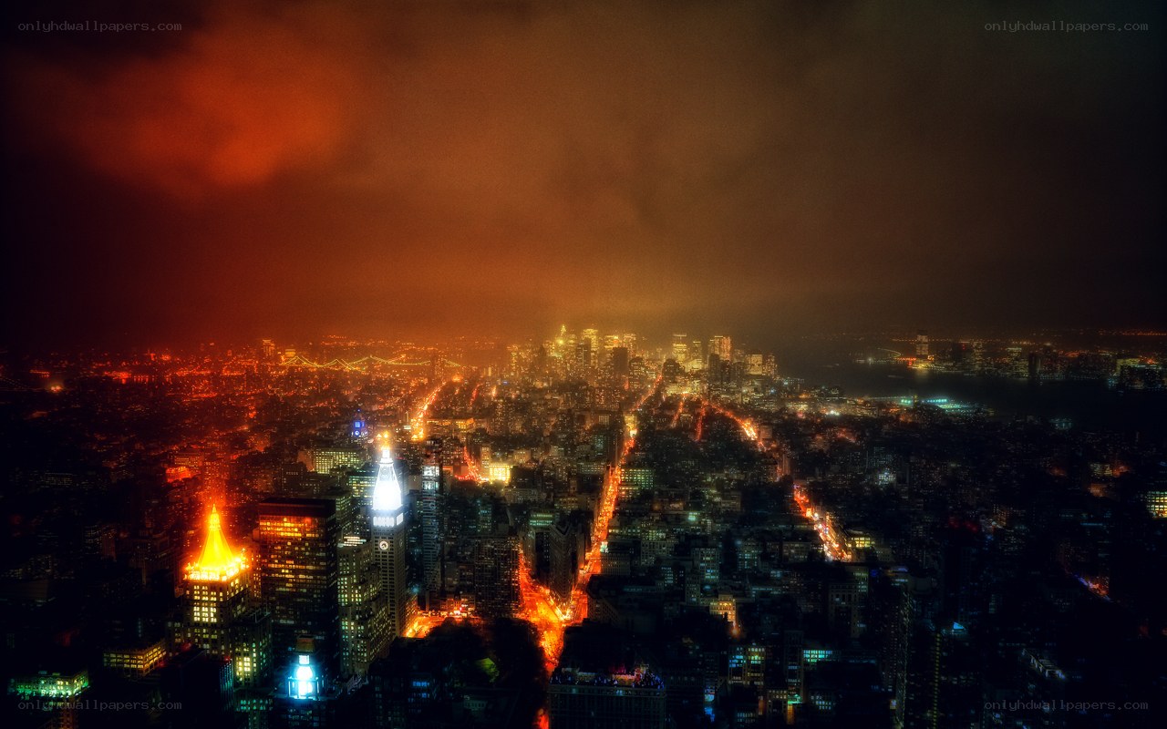 nighttime cityscape with glowing lights