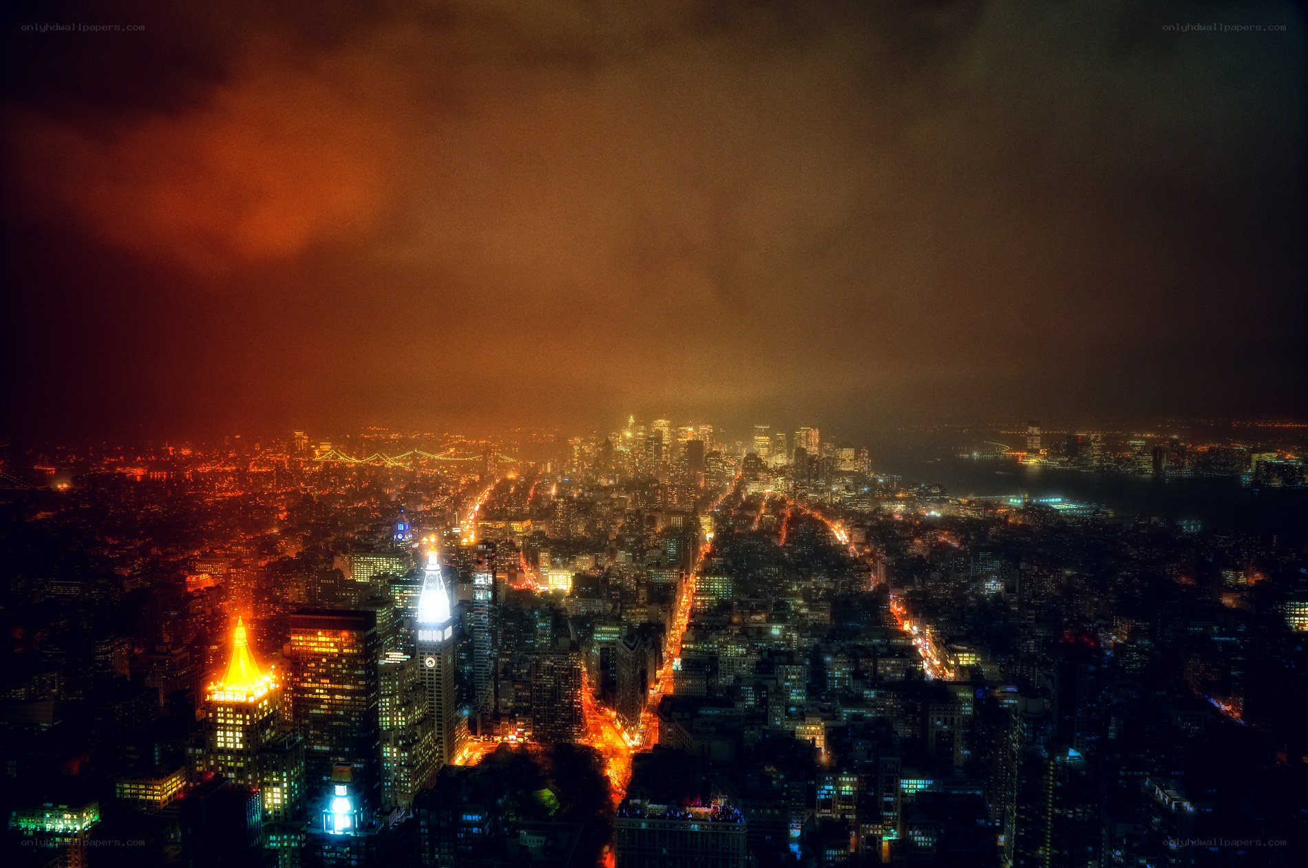 nighttime cityscape with glowing lights