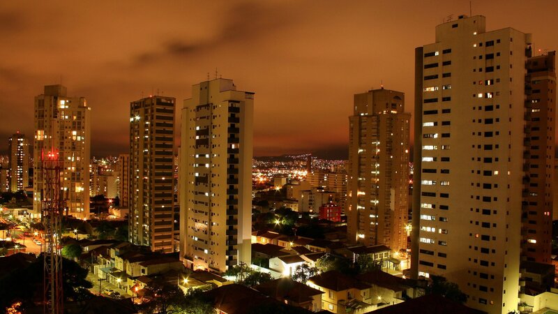 nighttime cityscape with high-rises
