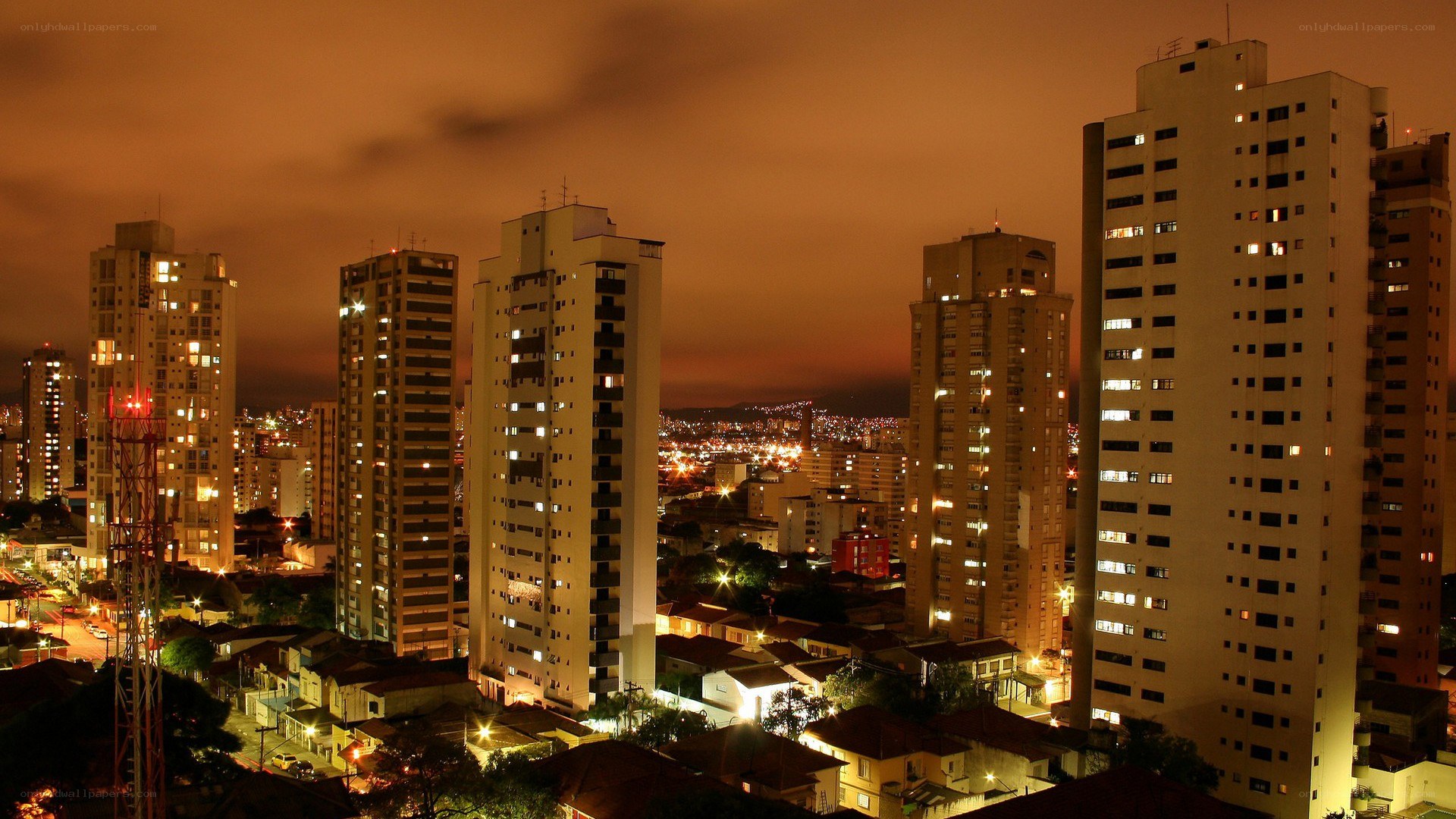 nighttime cityscape with high-rises