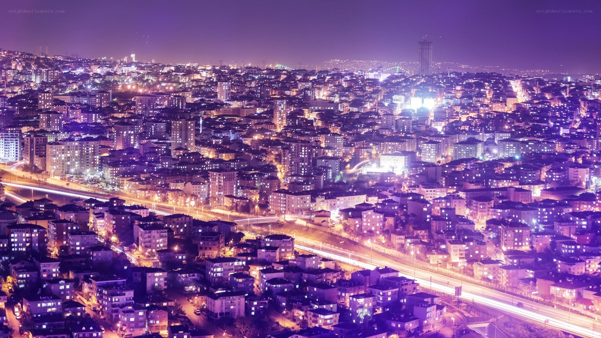 nighttime cityscape with lights