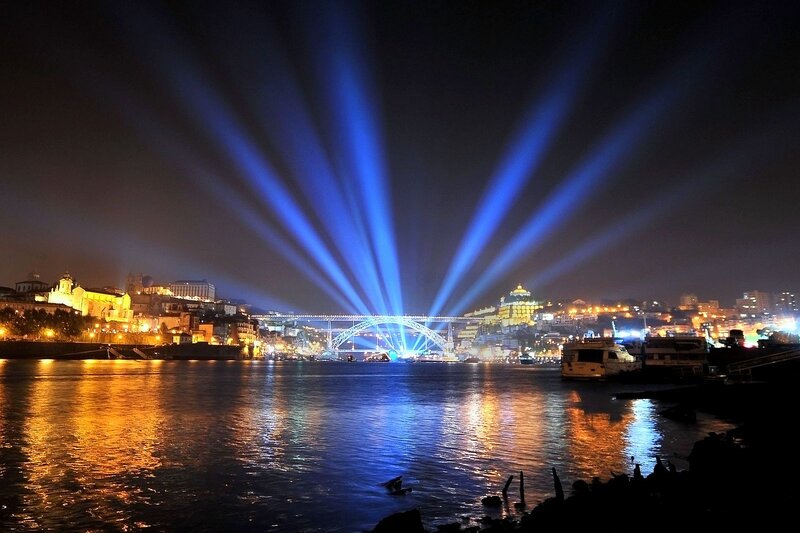 Nighttime Cityscape with Lights — Blue
