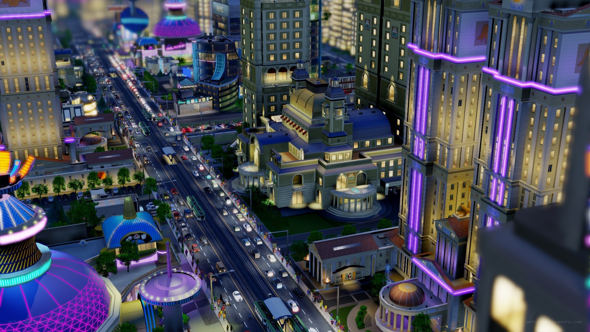 nighttime cityscape with neon lights