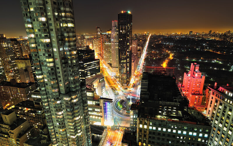 Nighttime Cityscape with Park — Black