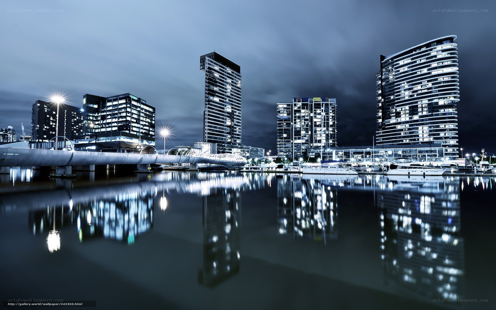 Nighttime cityscape with reflections