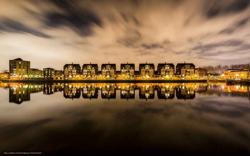 Nighttime cityscape with reflections