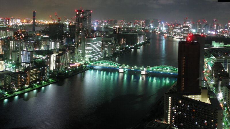 Nighttime Cityscape with River — Black, Calm