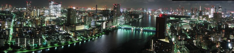 Nighttime Cityscape with River — Black, Urban, Night