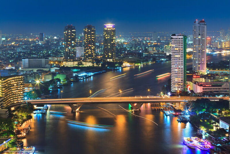 Nighttime Cityscape with River — Blue, Dramatic
