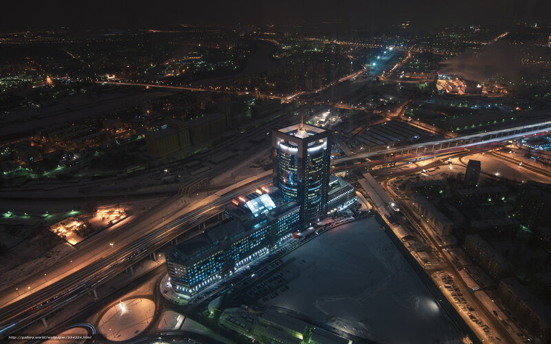 Nighttime Cityscape with Skyscraper — Black