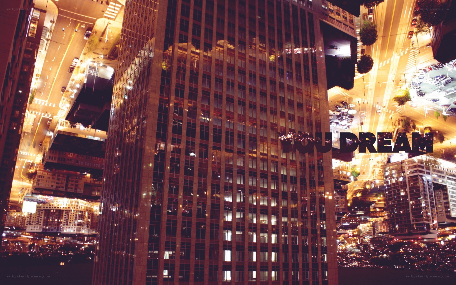 nighttime cityscape with text overlay