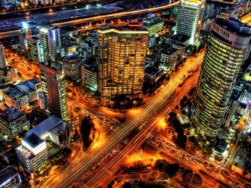 nighttime cityscape with traffic