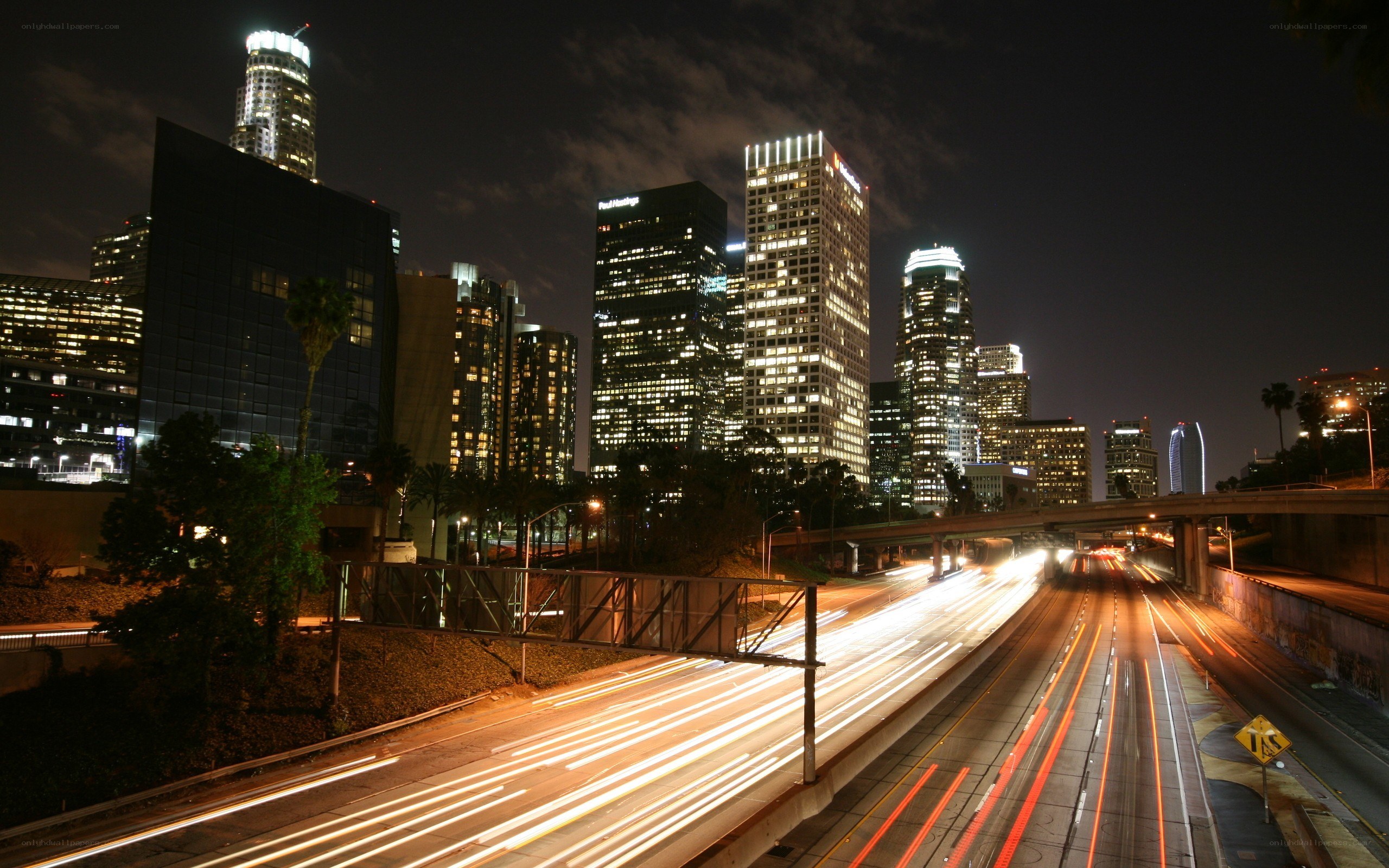Nighttime cityscape with traffic