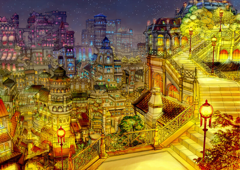 Nighttime Cityscape — Yellow, Serene, Night