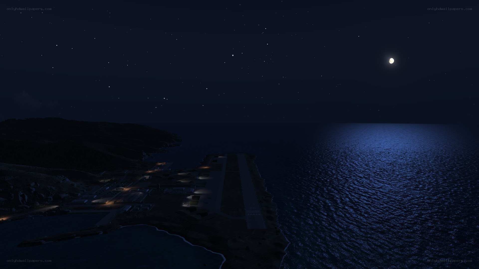 nighttime coastal airfield view