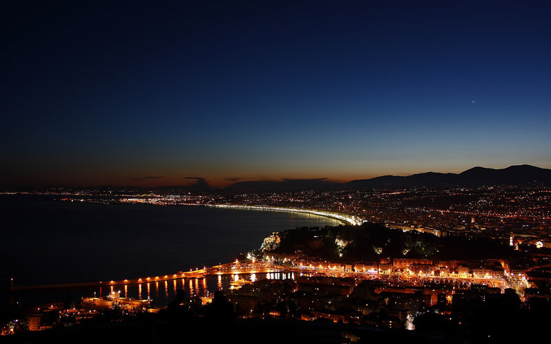 Nighttime Coastal City