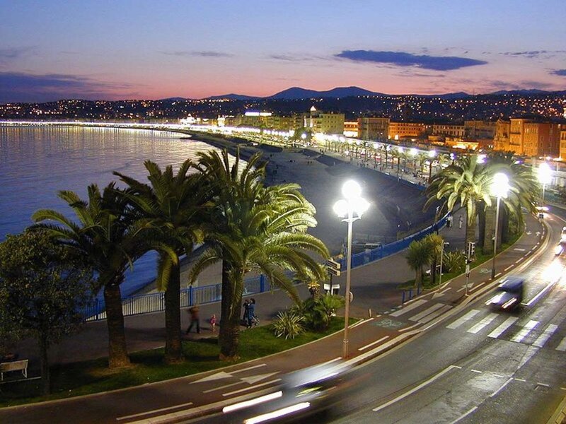 Nighttime Coastal City View — Blue