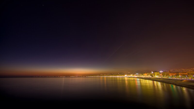 nighttime coastal cityscape