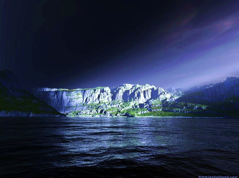 Nighttime coastal landscape