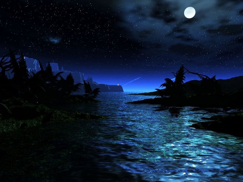 Nighttime Coastal Landscape — Blue