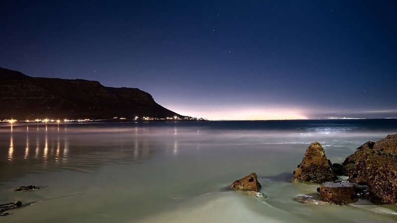 Nighttime coastal landscape
