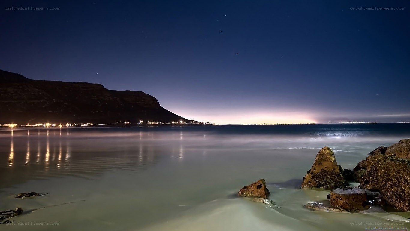 Nighttime coastal landscape