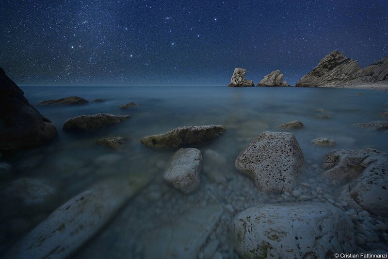 Nighttime Coastal Rocks — Blue