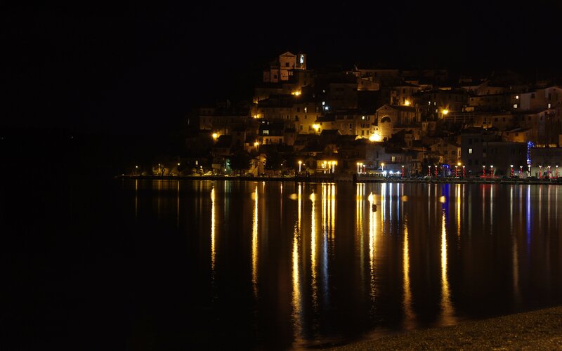 Nighttime Coastal Town
