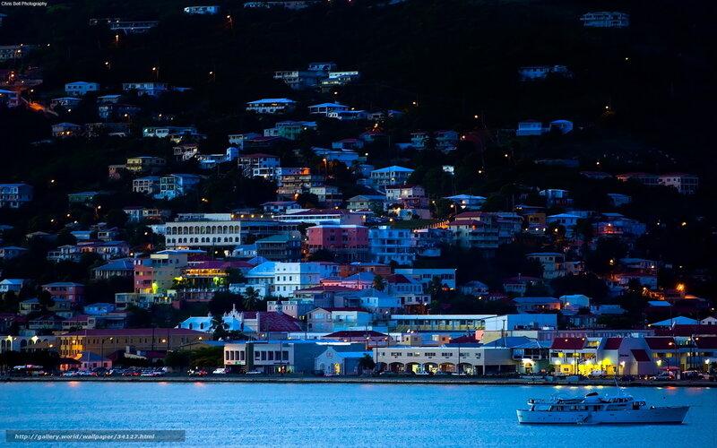 nighttime coastal town view