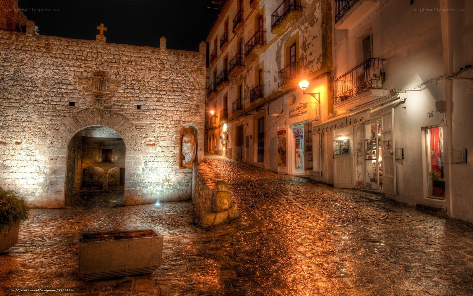 nighttime cobblestone street in old town