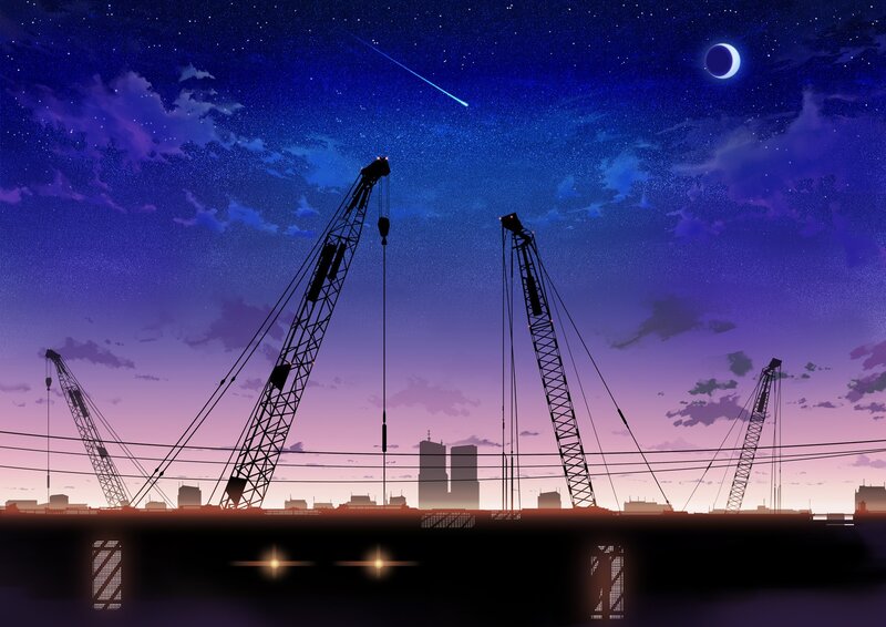 Nighttime construction scene