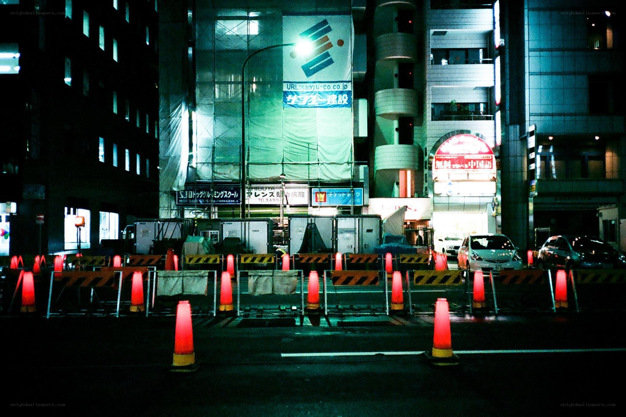 Nighttime construction site in Japan
