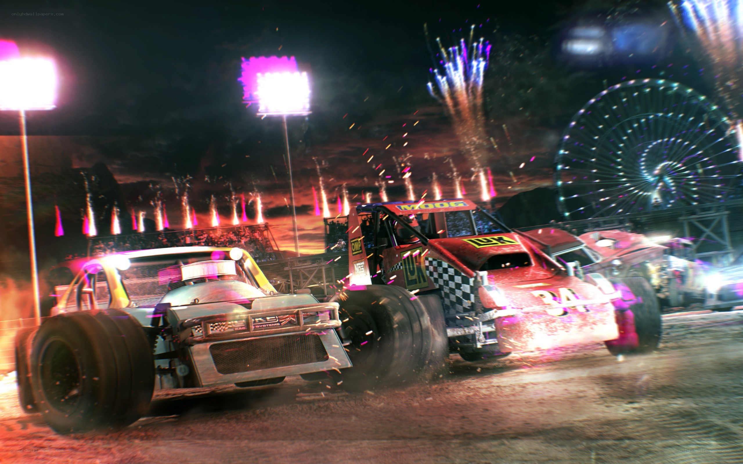 Nighttime demolition derby race