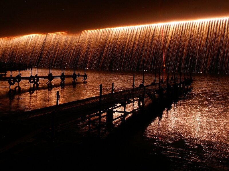 Nighttime dock with light display