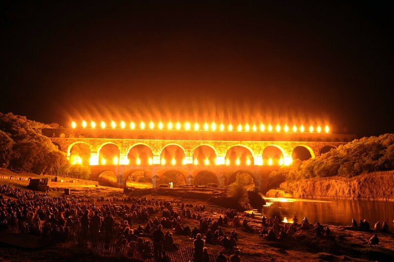 Nighttime event at Pont du Gard
