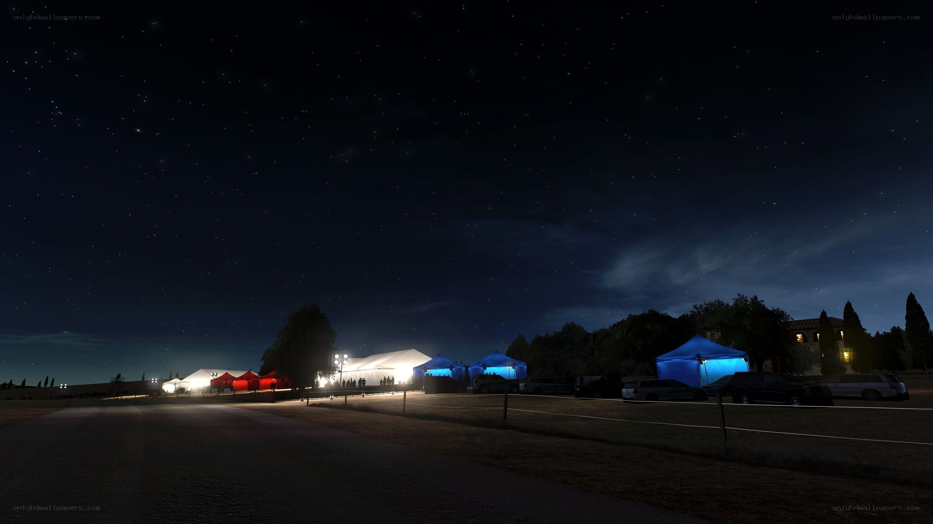 Nighttime event with tents