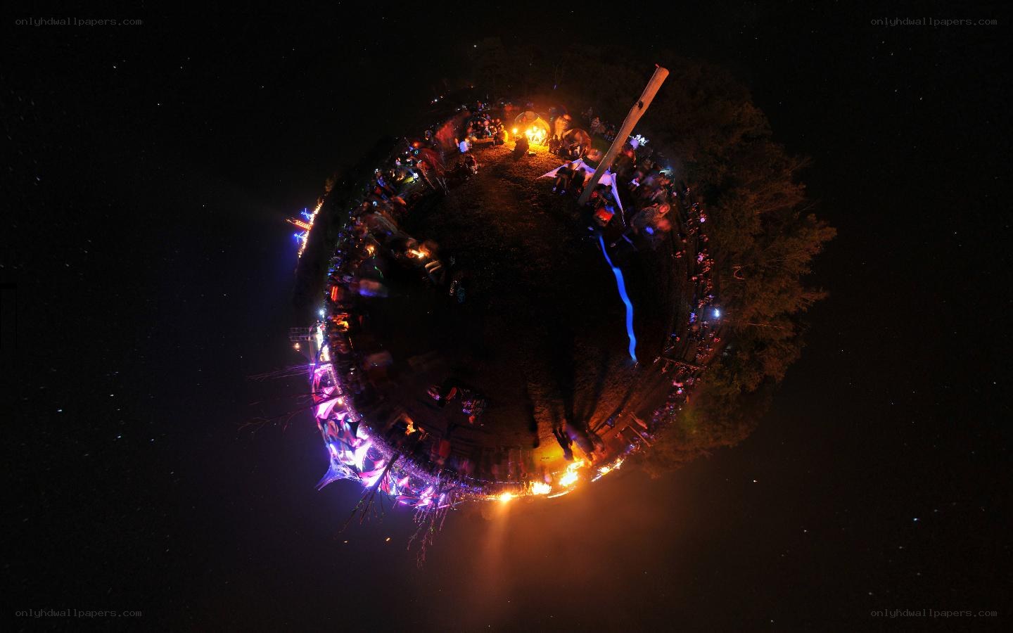 Nighttime festival on a tiny planet