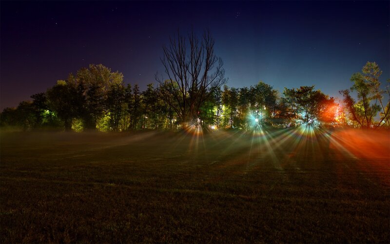 Nighttime Field with Lights — Dark Blue, Serene, Night