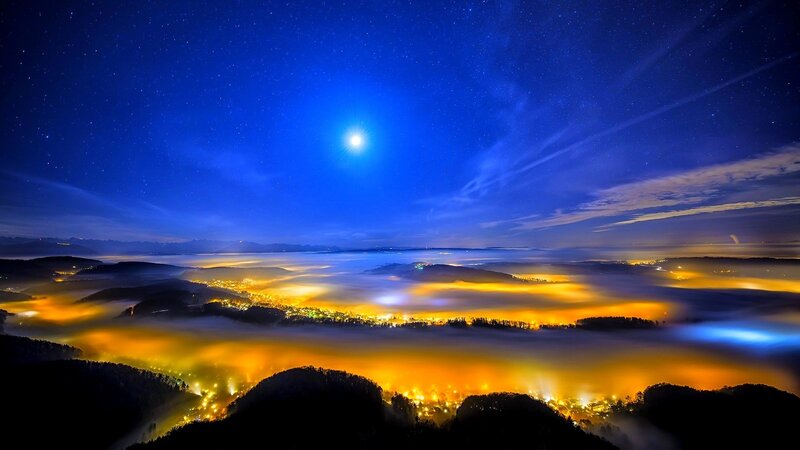 Nighttime Fog over Valley