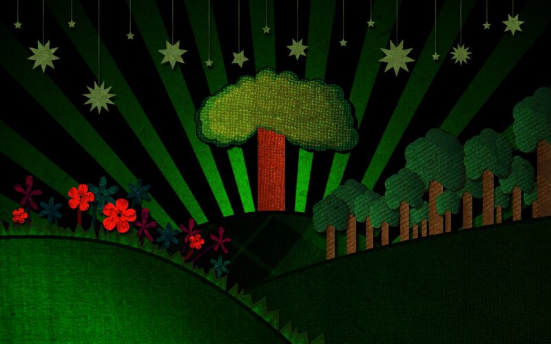 nighttime forest with stars