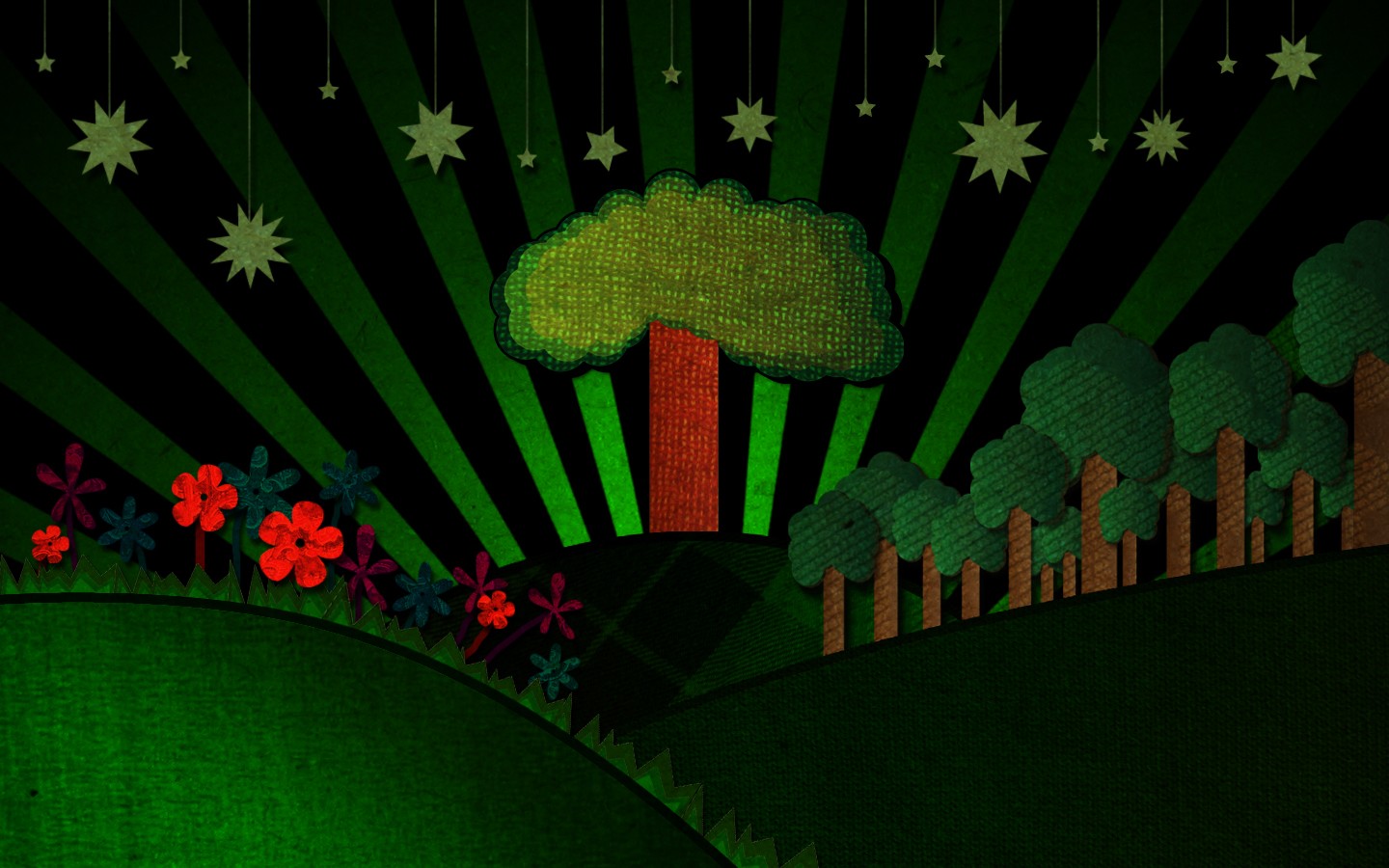 nighttime forest with stars