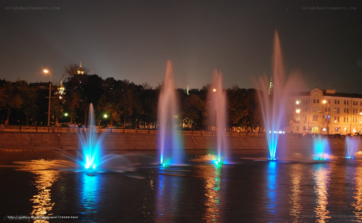nighttime fountain display