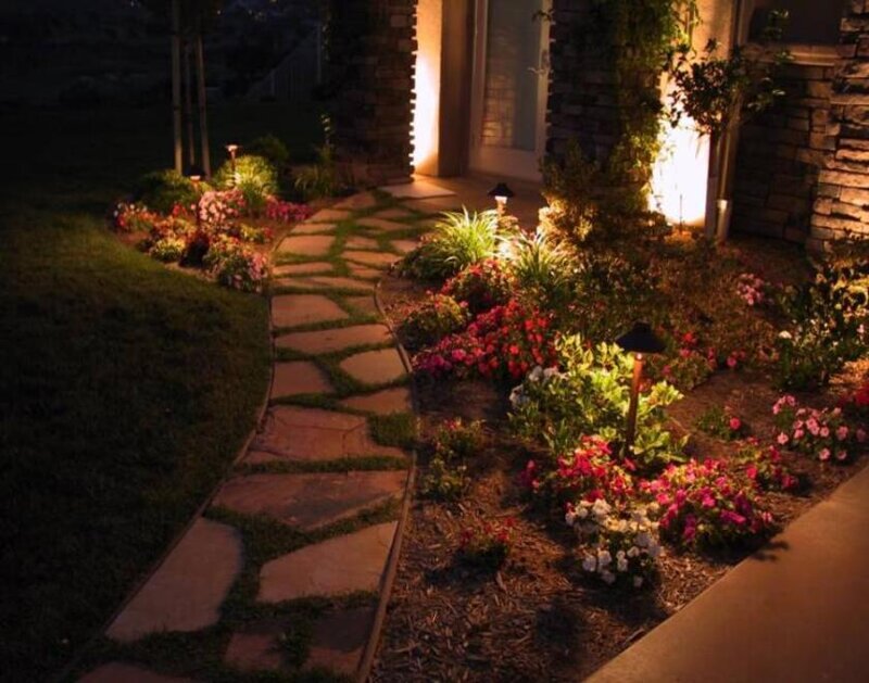 nighttime garden path lighting