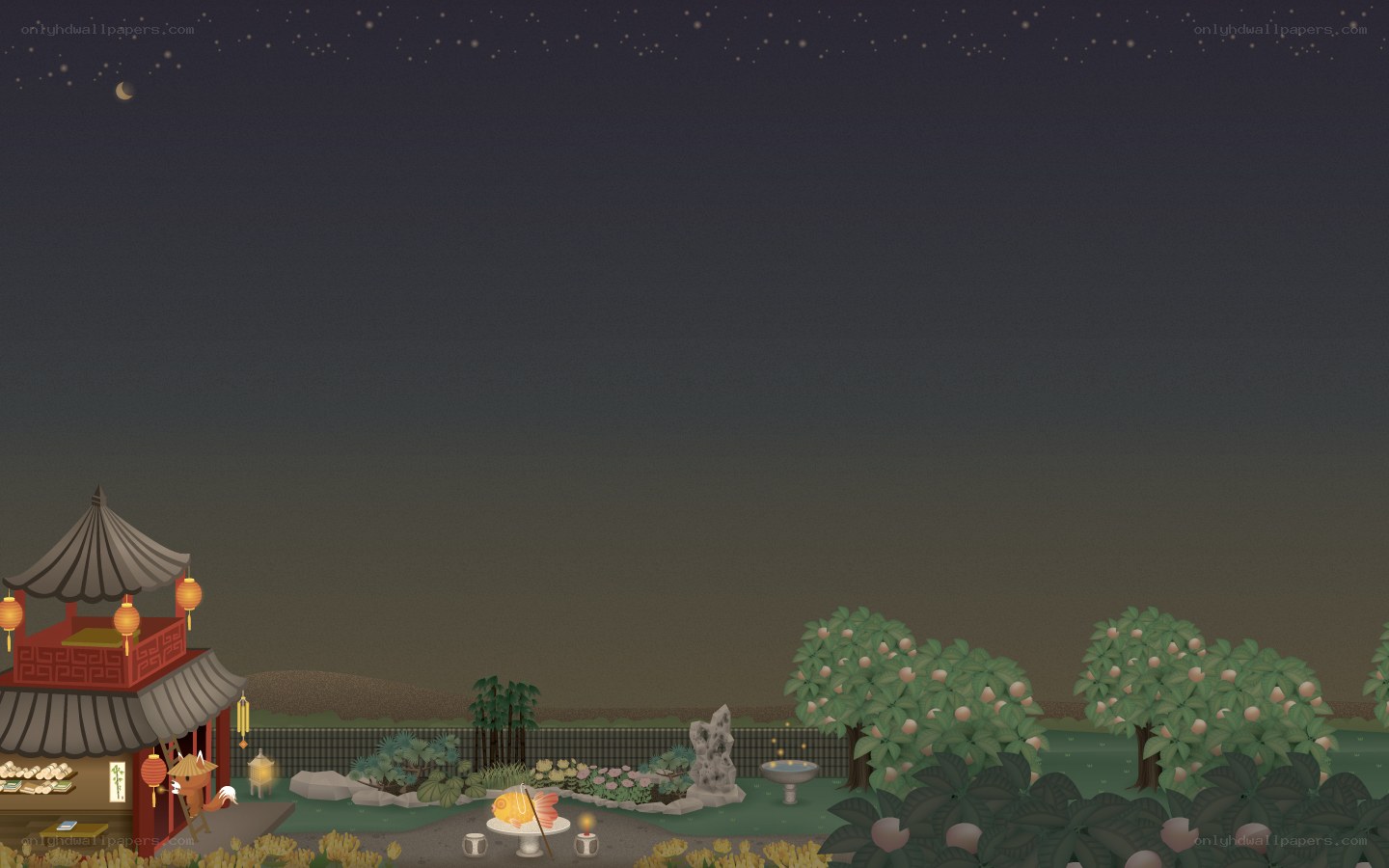 Nighttime garden scene