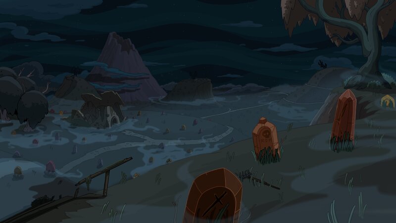 Nighttime graveyard scene