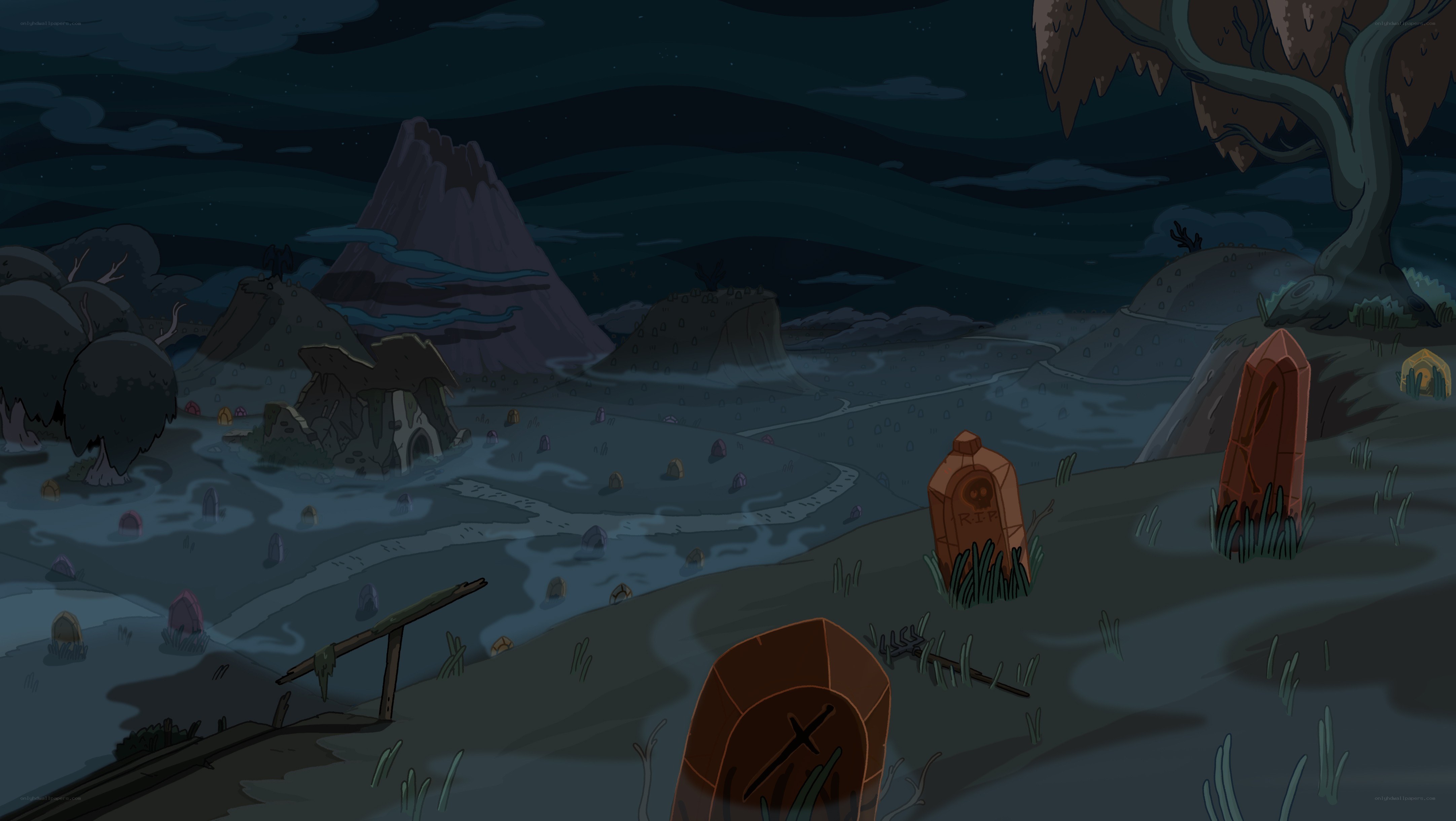 Nighttime graveyard scene