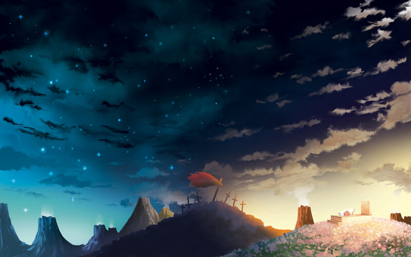 Nighttime graveyard scene