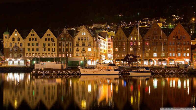Nighttime Harbor Buildings