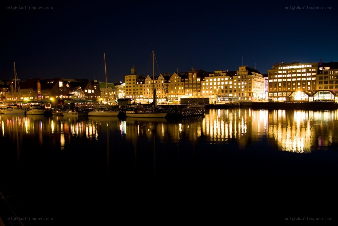 nighttime harbor in norway